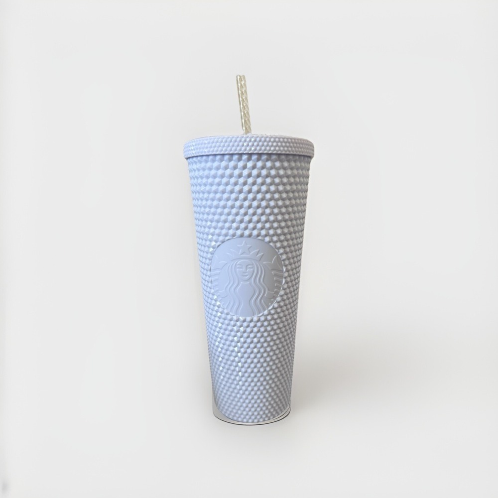 Starbucks White Bling Tumbler (Teal Interior) 24oz Venti With Clear Straw NEW
